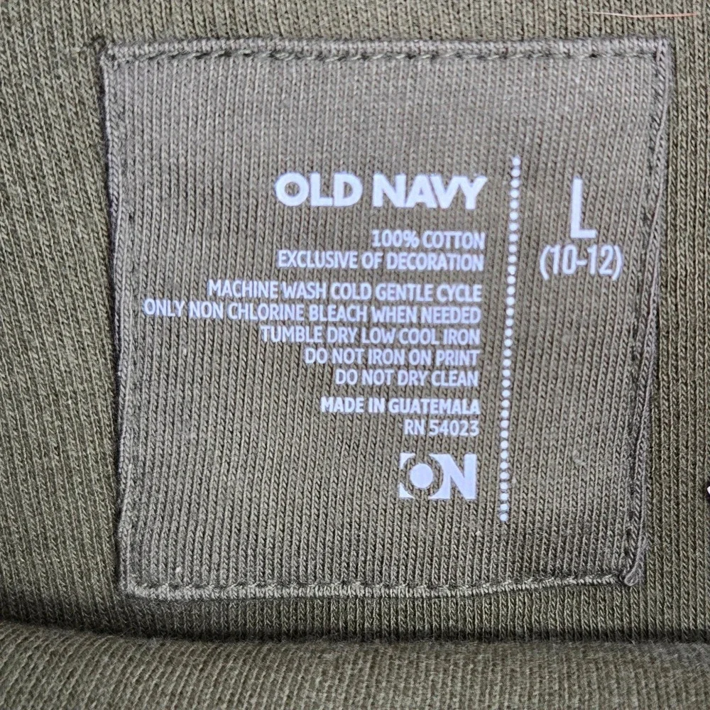 Old Navy New‎ L (10-12) Crewneck Sweater Kids Olive Green Gorpcore Raglan